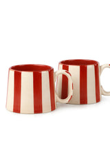 Ceramic Red Stripe Mug, S/2