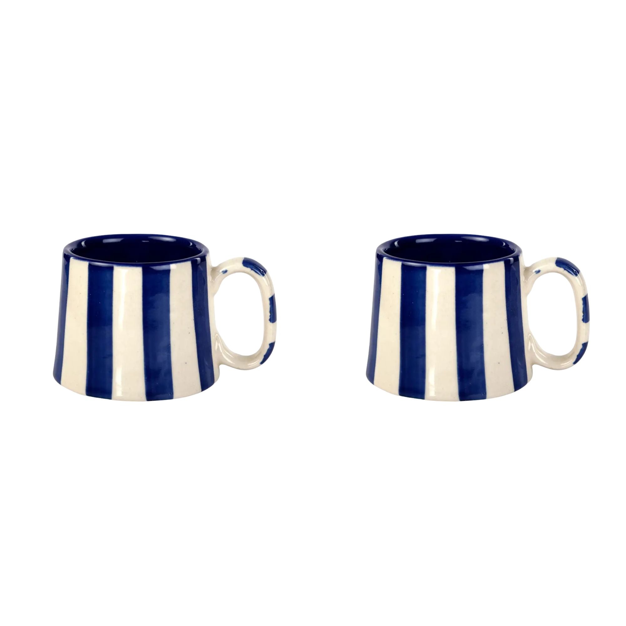 Ceramic Dark Blue Stripe  Coffee cup - 3.5 x 2.5 Inches ( Set of 2 )