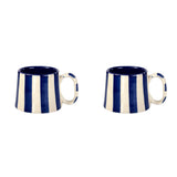 Ceramic Dark Blue Stripe  Coffee cup - 3.5 x 2.5 Inches ( Set of 2 )