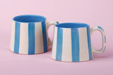 Ceramic Aqua Blue Stripe Mug, S/2