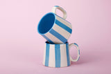 Ceramic Aqua Blue Stripe Mug, S/2