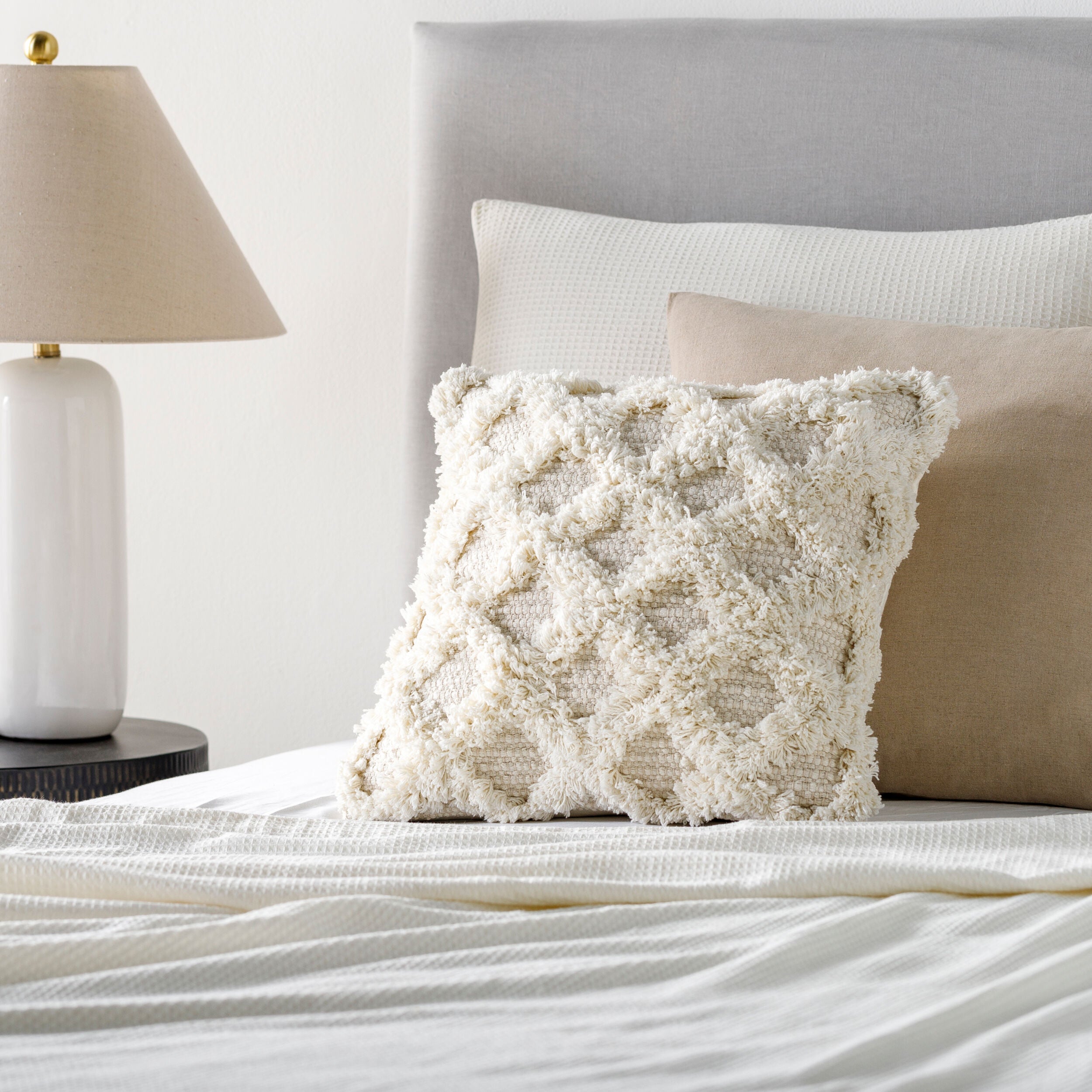 Edric Fringe Pillow in Beige