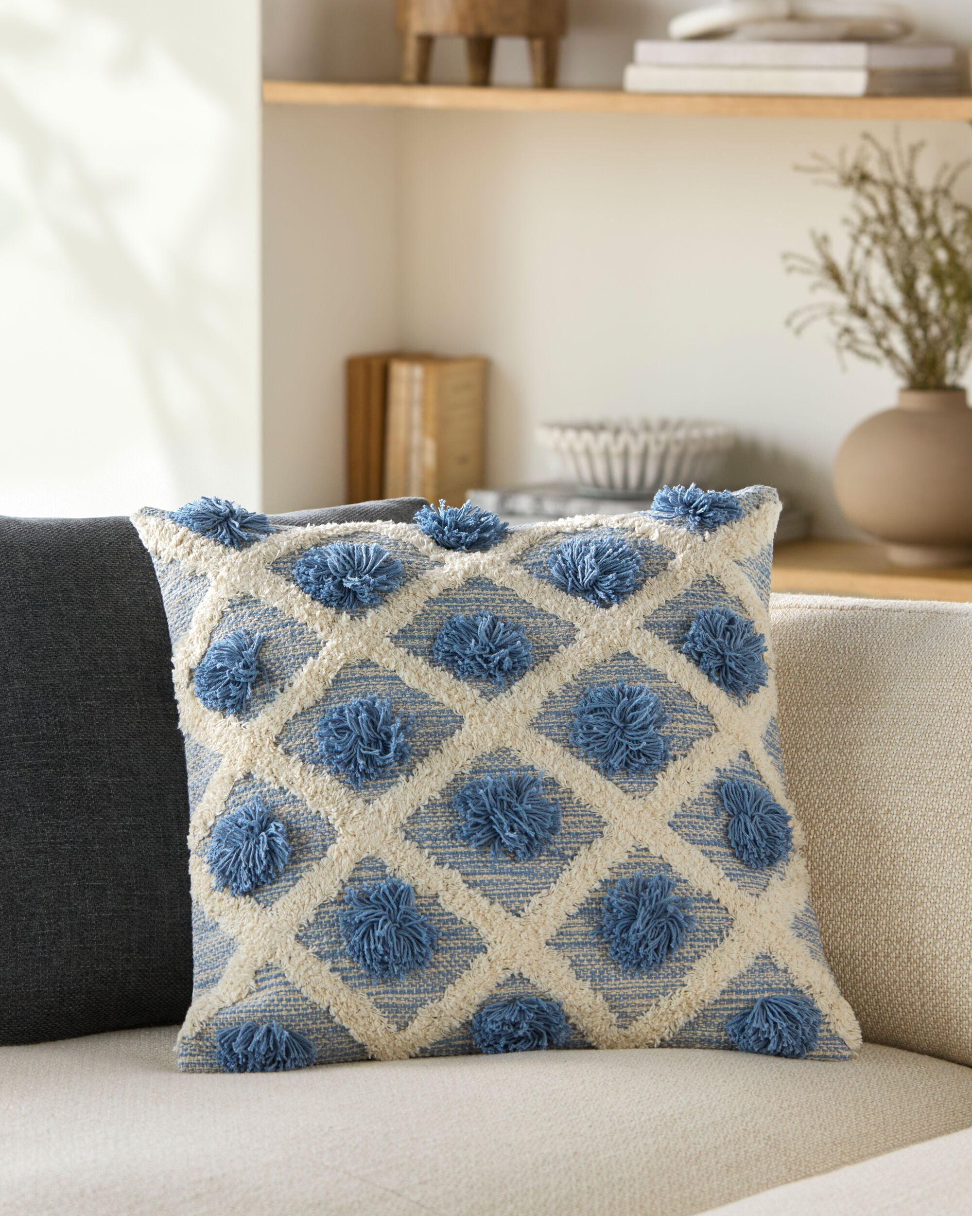 Edric Fringe Pillow in Blue