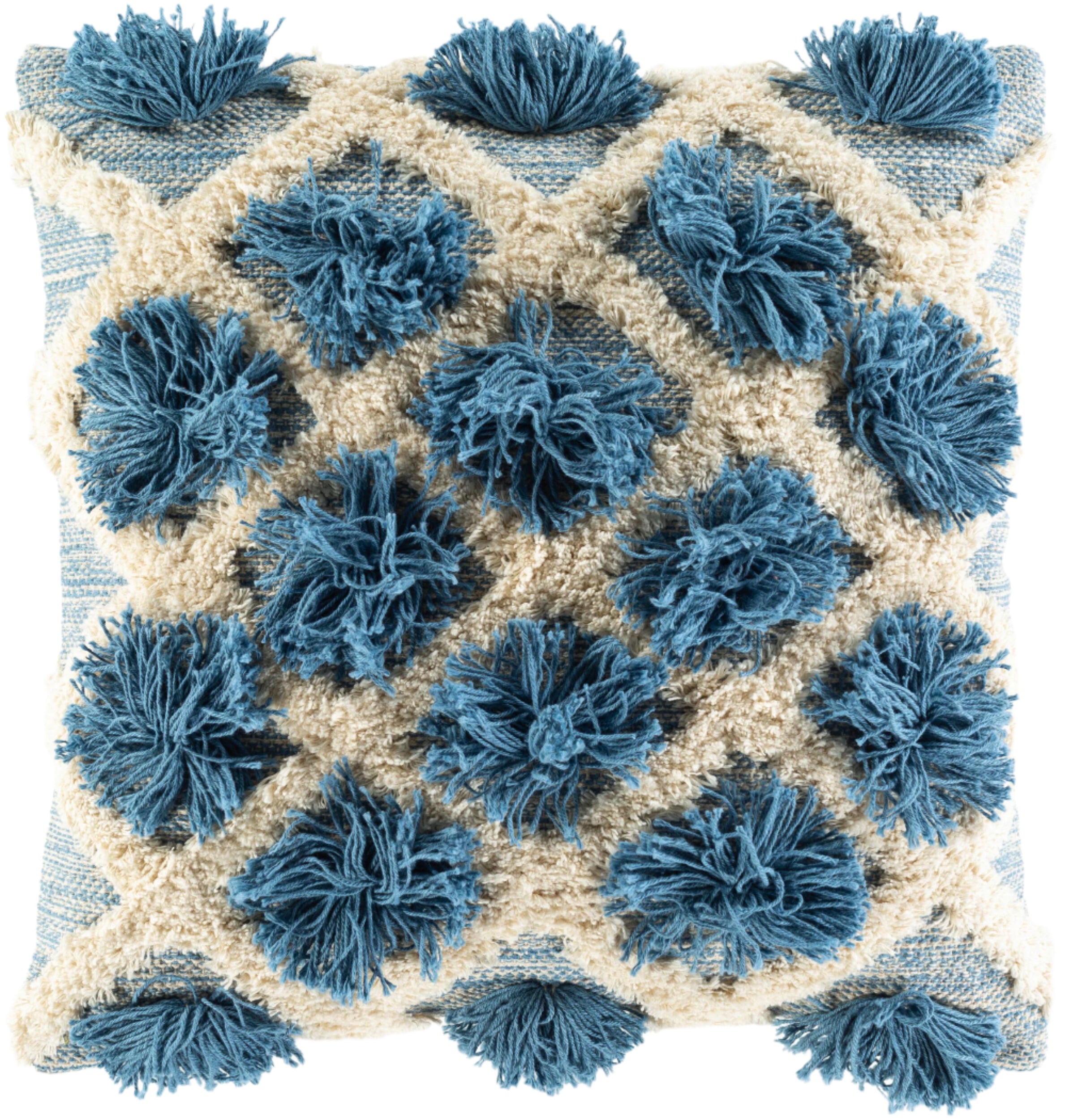 Edric Fringe Pillow in Blue