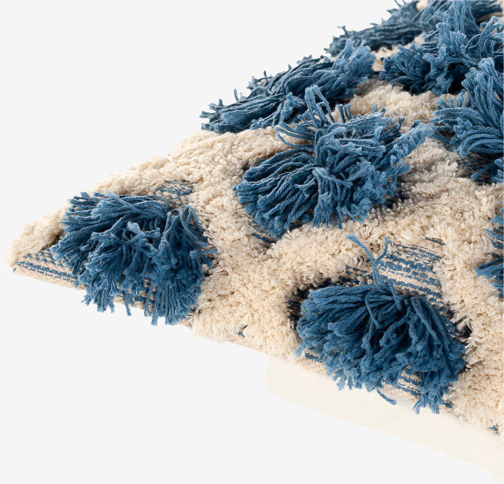 Edric Fringe Pillow in Blue