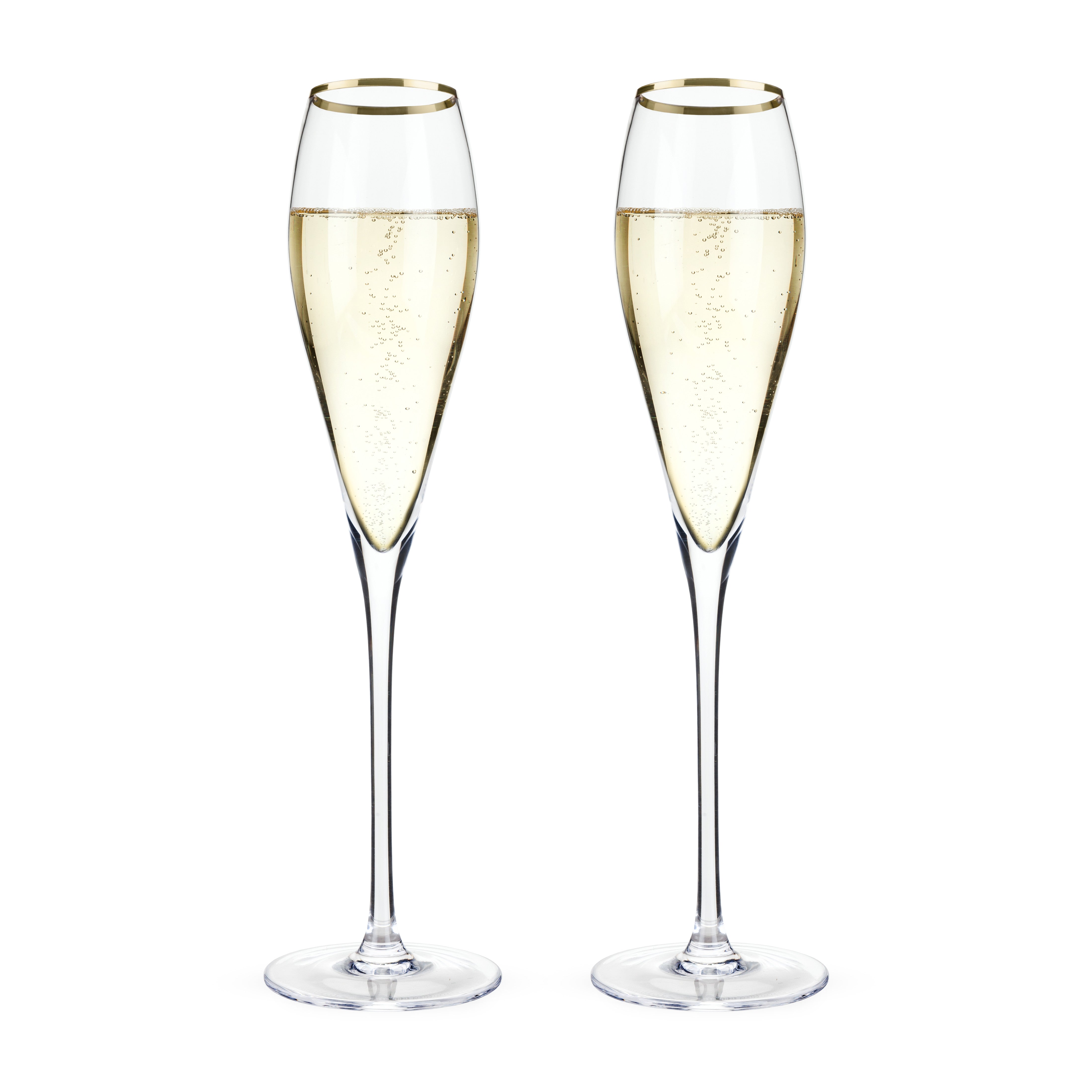 Gold-Rimmed Crystal Champagne Flutes, S/2