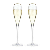 Gold-Rimmed Crystal Champagne Flutes, S/2