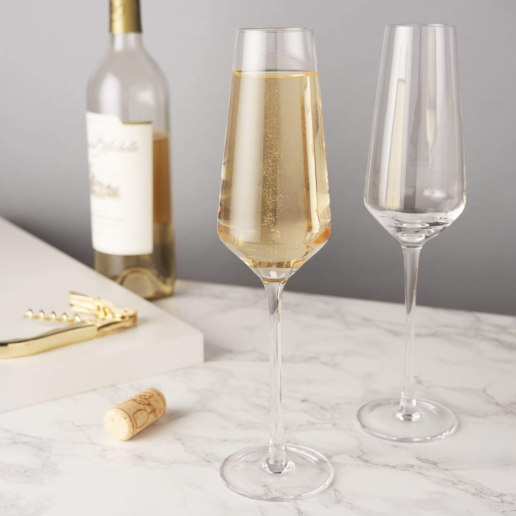 Raye Angled Crystal Champagne Flutes , S/2