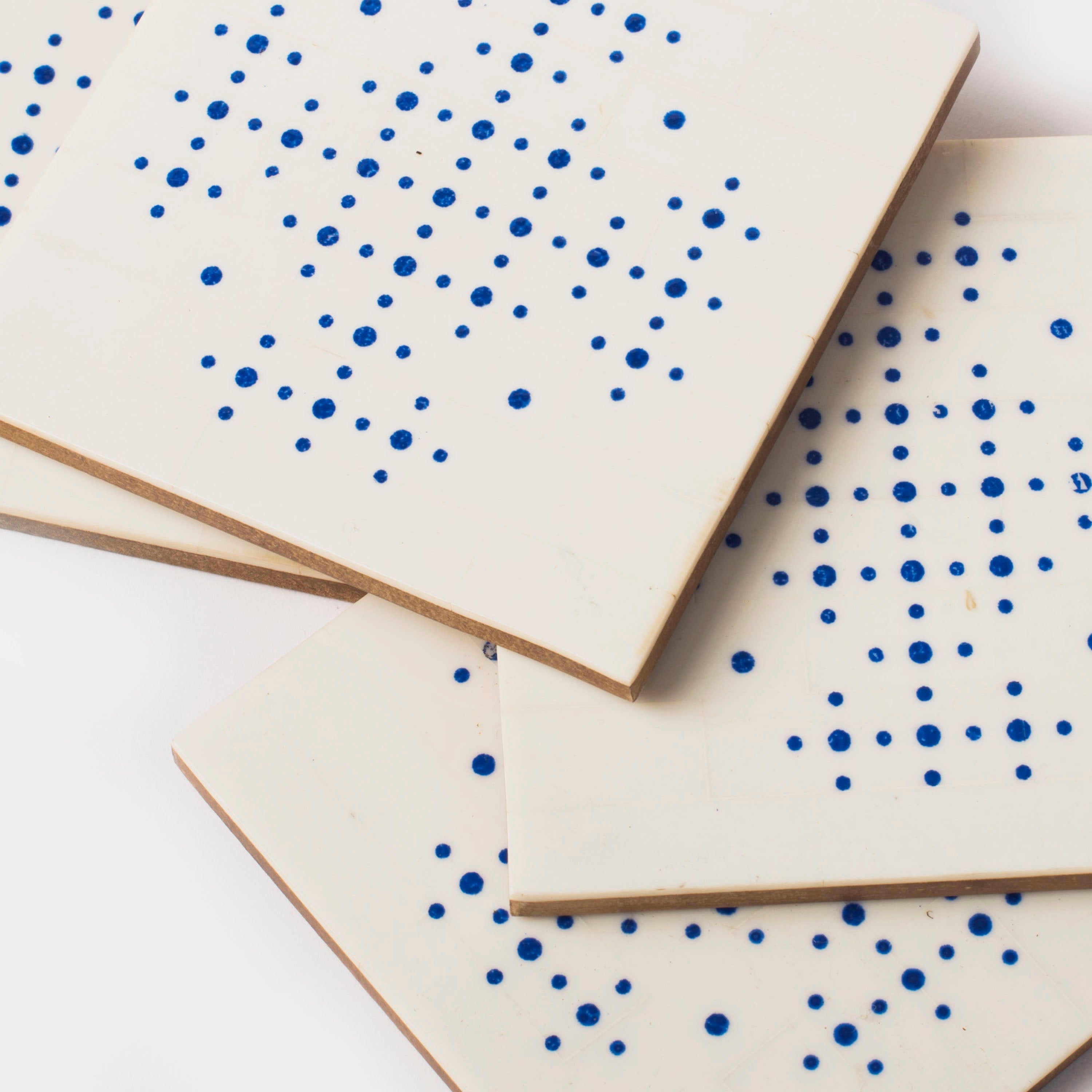Handcrafted Perfora White & Blue Coaster Set of 4