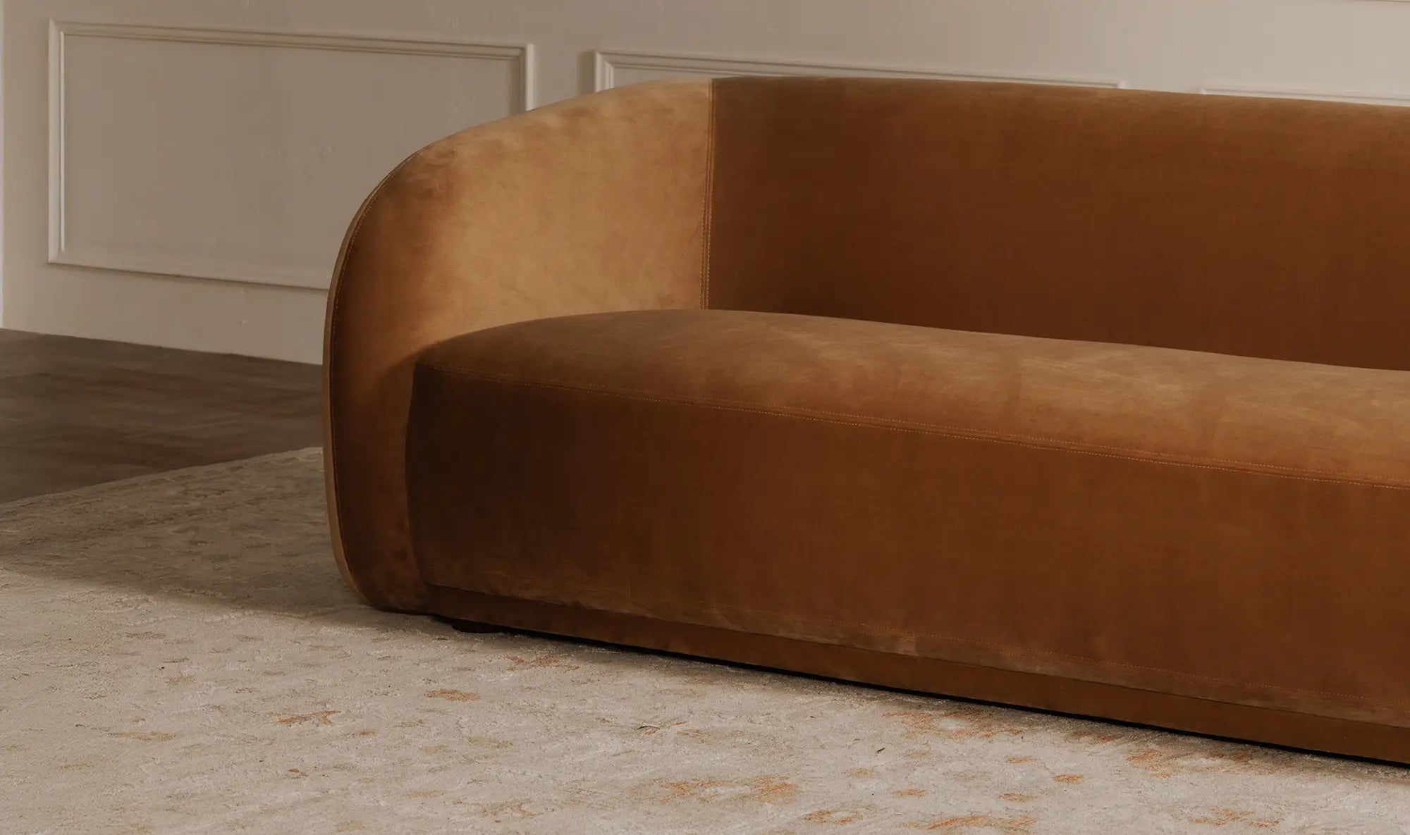Faye Accent Sofa in Tan Faux Mohair