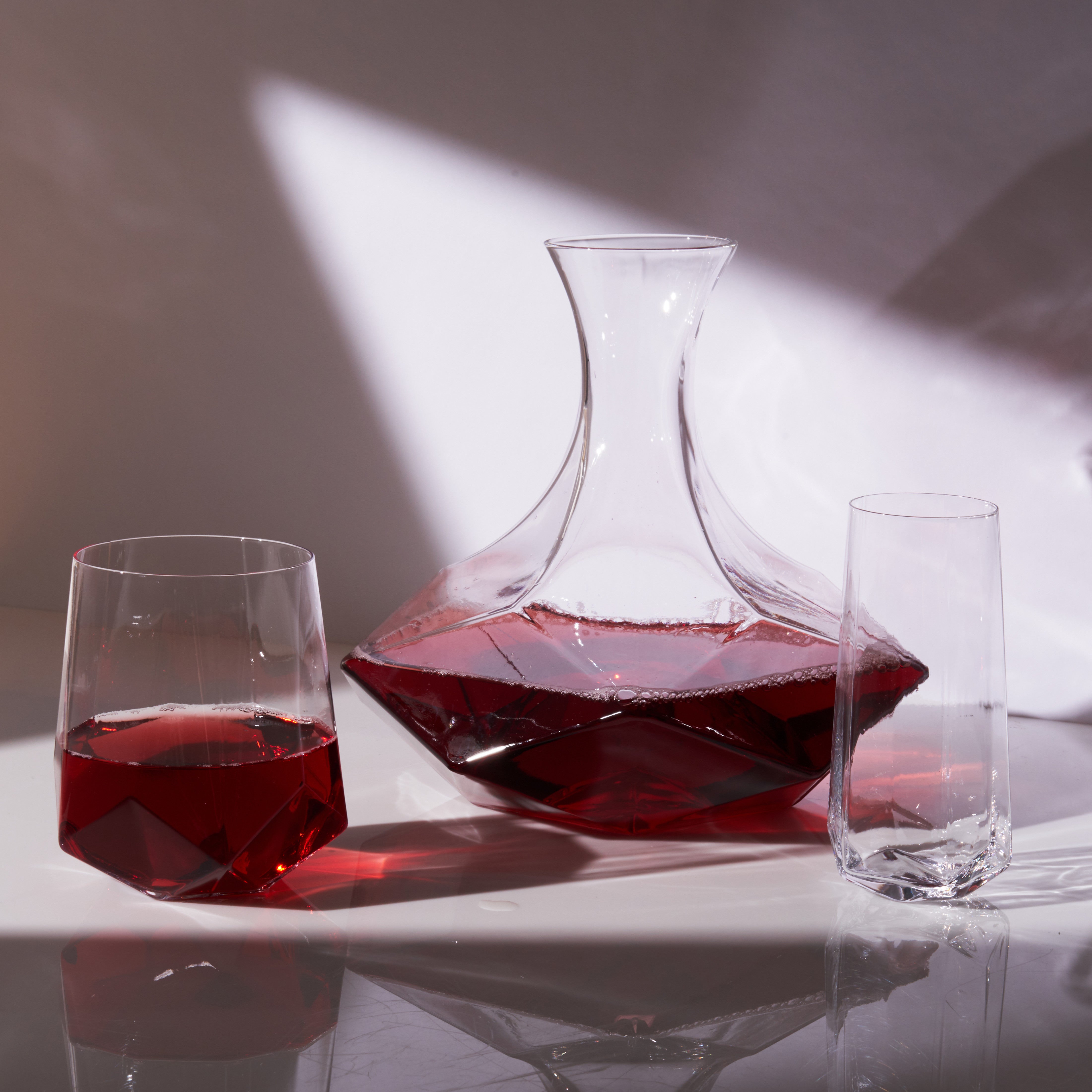Seneca Faceted Crystal Stemless Champagne Flutes, S/2