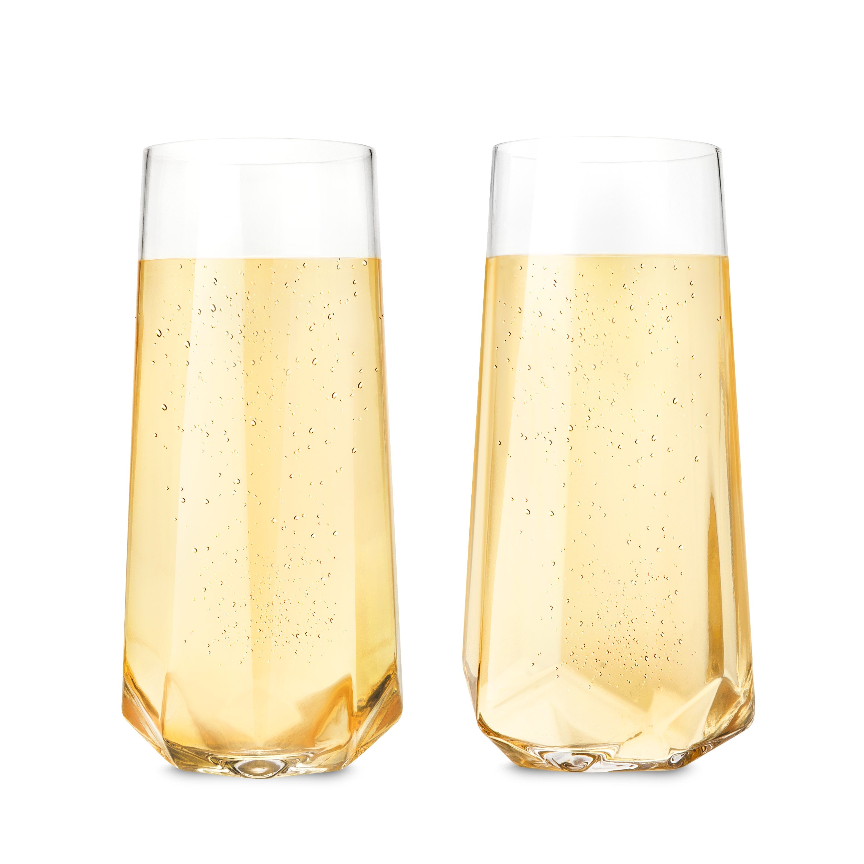 Seneca Faceted Crystal Stemless Champagne Flutes, S/2