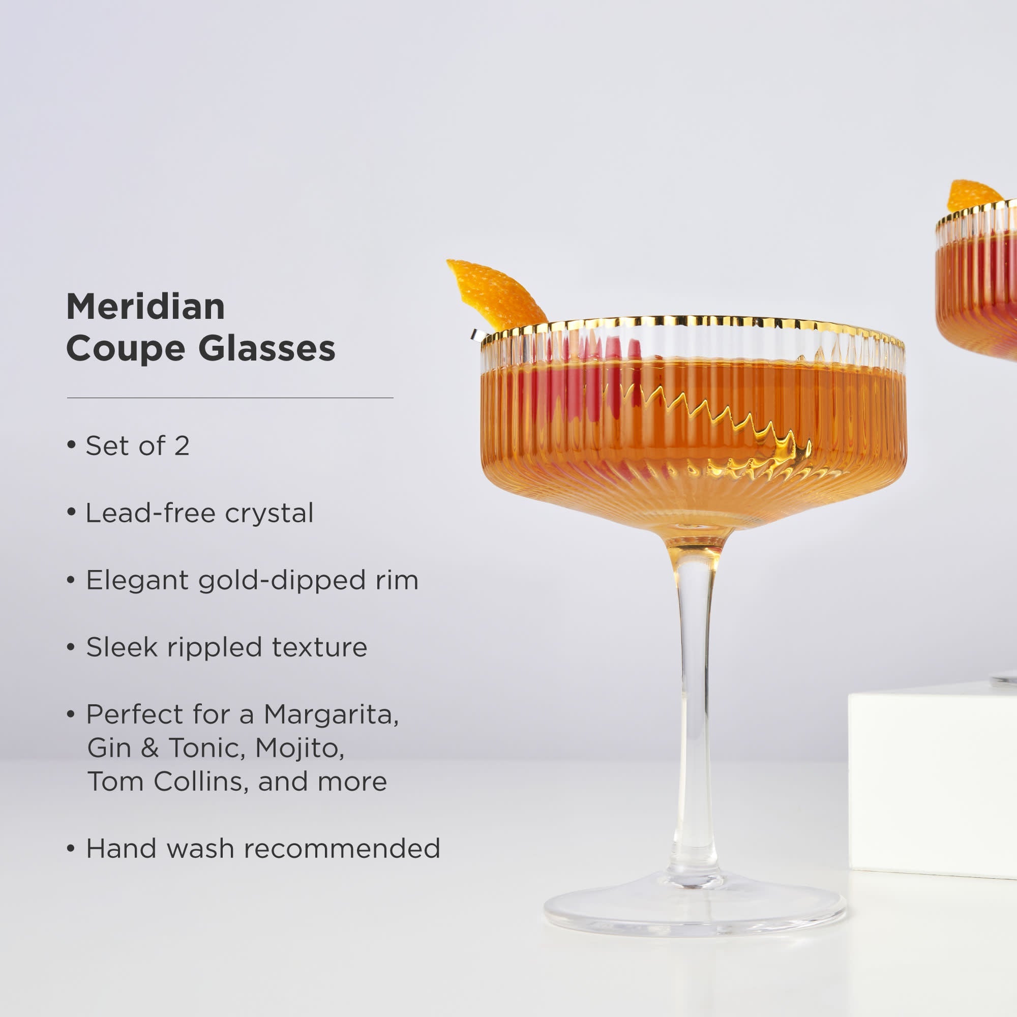 Meridian Crystal Coupe Glasses, S/2