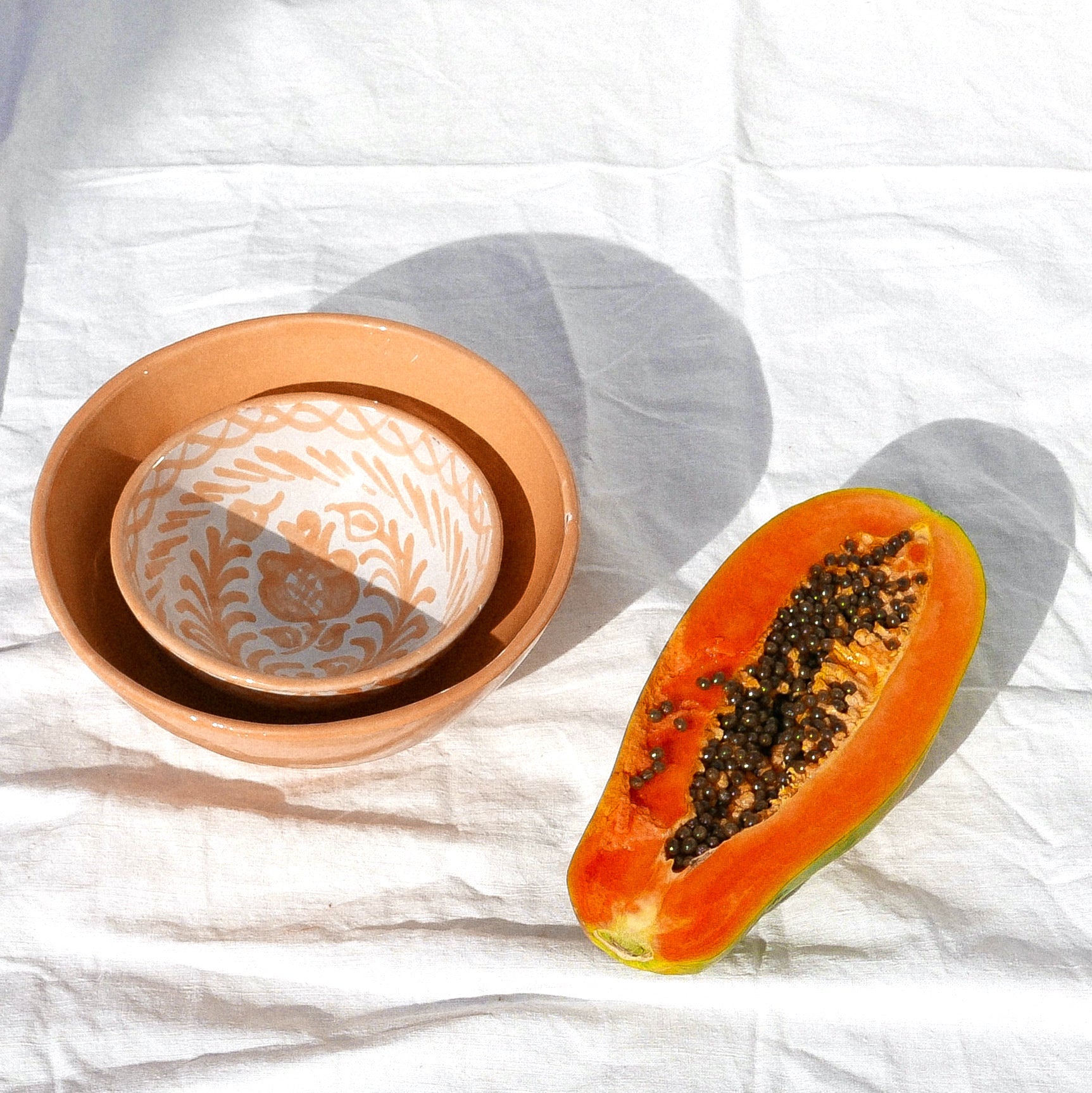 Hand Painted Medium Bowl, Peach Glaze