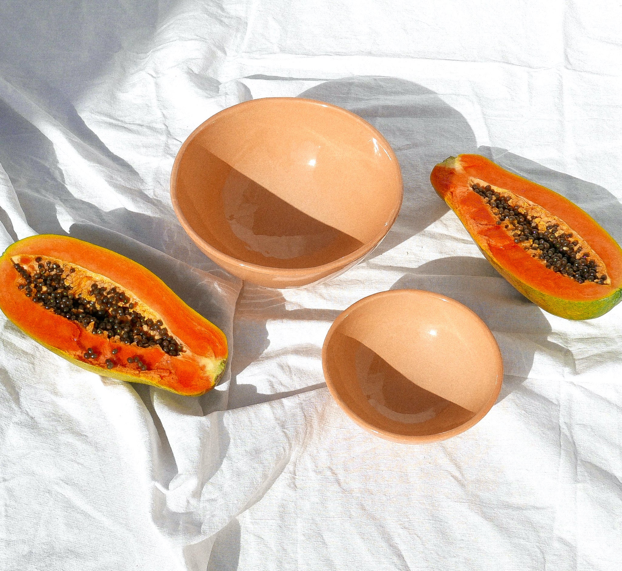 Hand Painted Medium Bowl, Peach Glaze