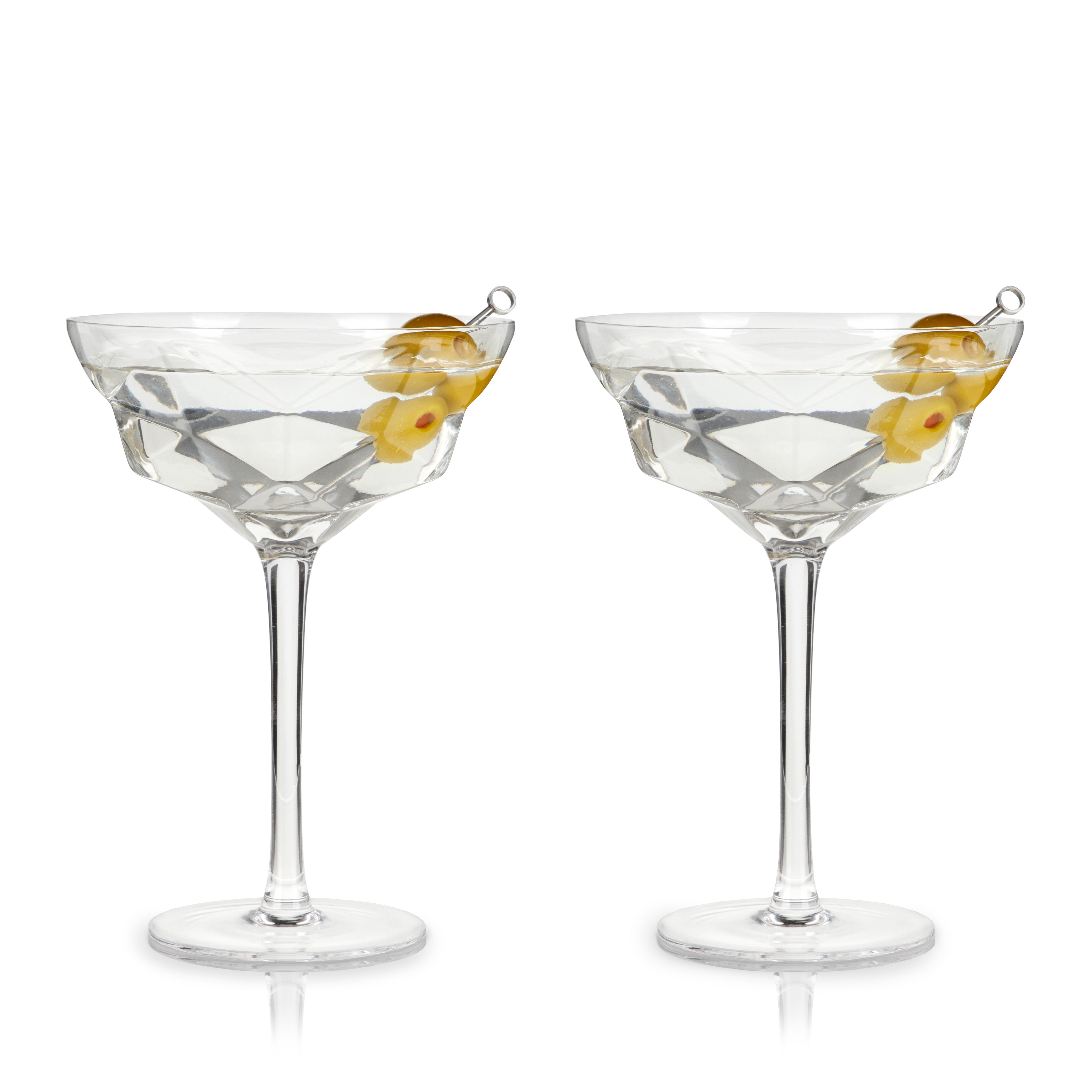 Seneca Faceted Crystal Martini Glasses, S/2