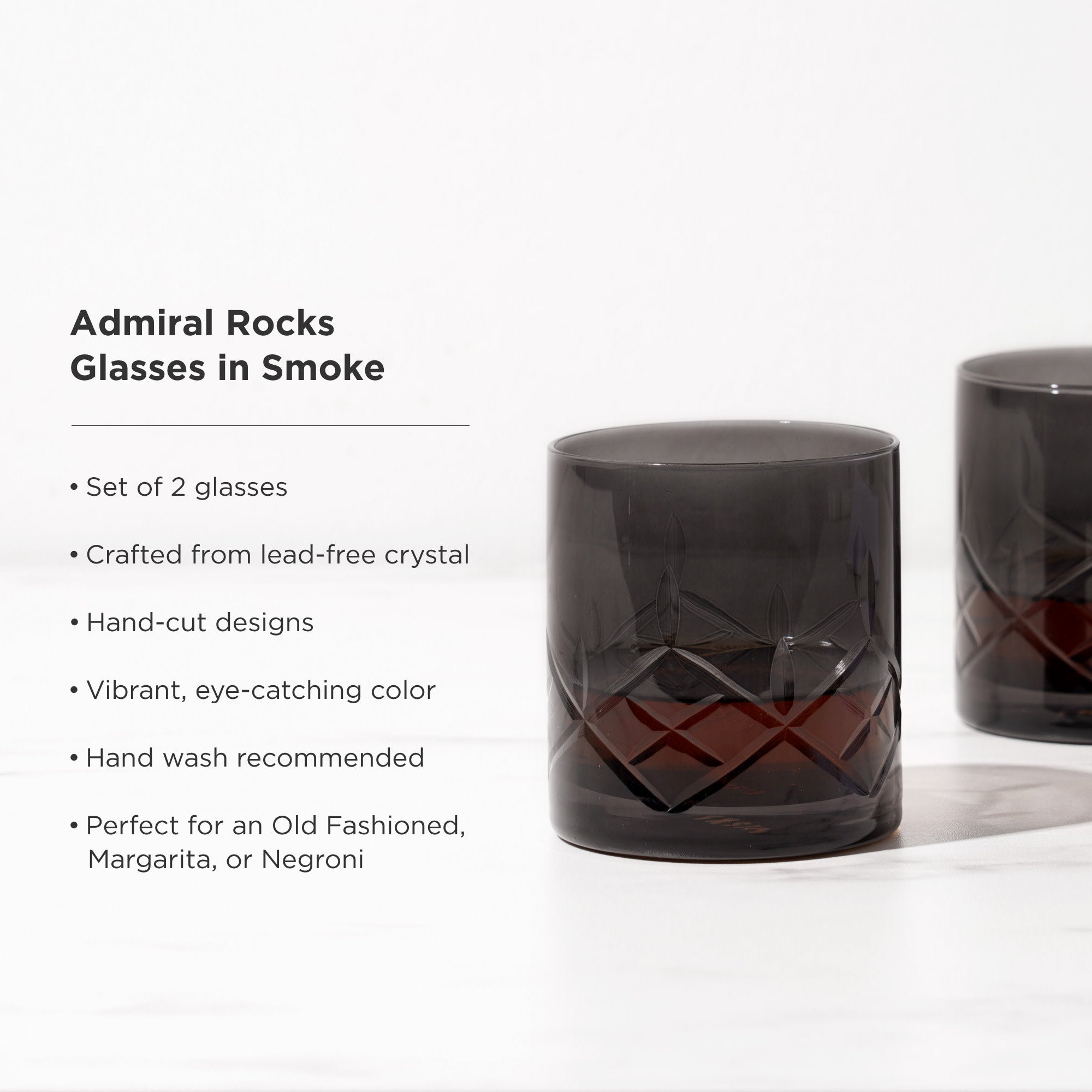 Admiral Crystal Rocks Glasses, Smoke S/2