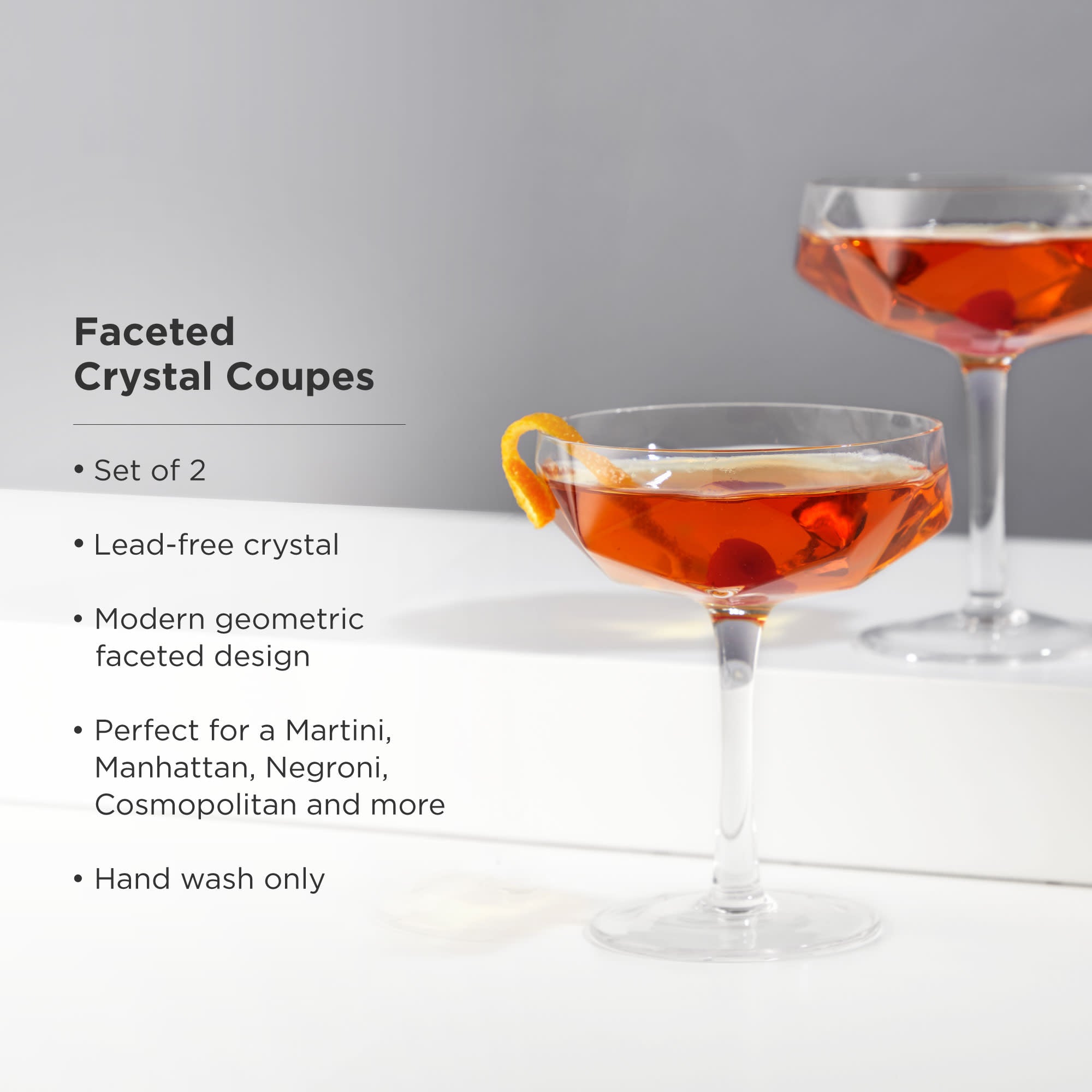 Seneca Faceted Coupe Glasses, S/2