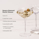 Seneca Diamond Crystal Martini Glasses, S/2