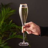 Gold-Rimmed Crystal Champagne Flutes, S/2