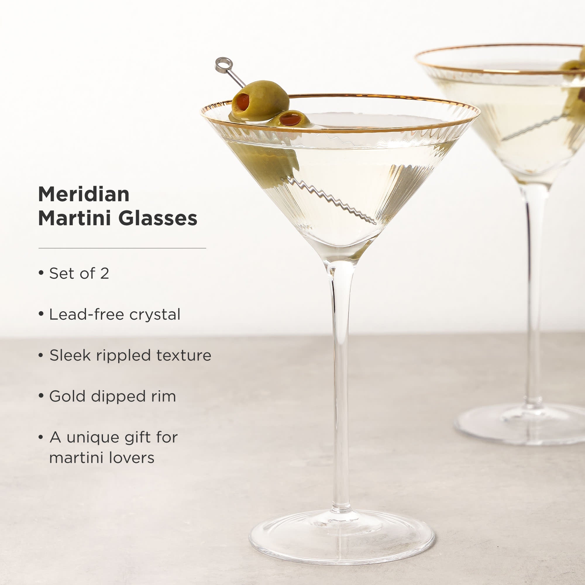Meridian Crystal Martini Glasses, S/2