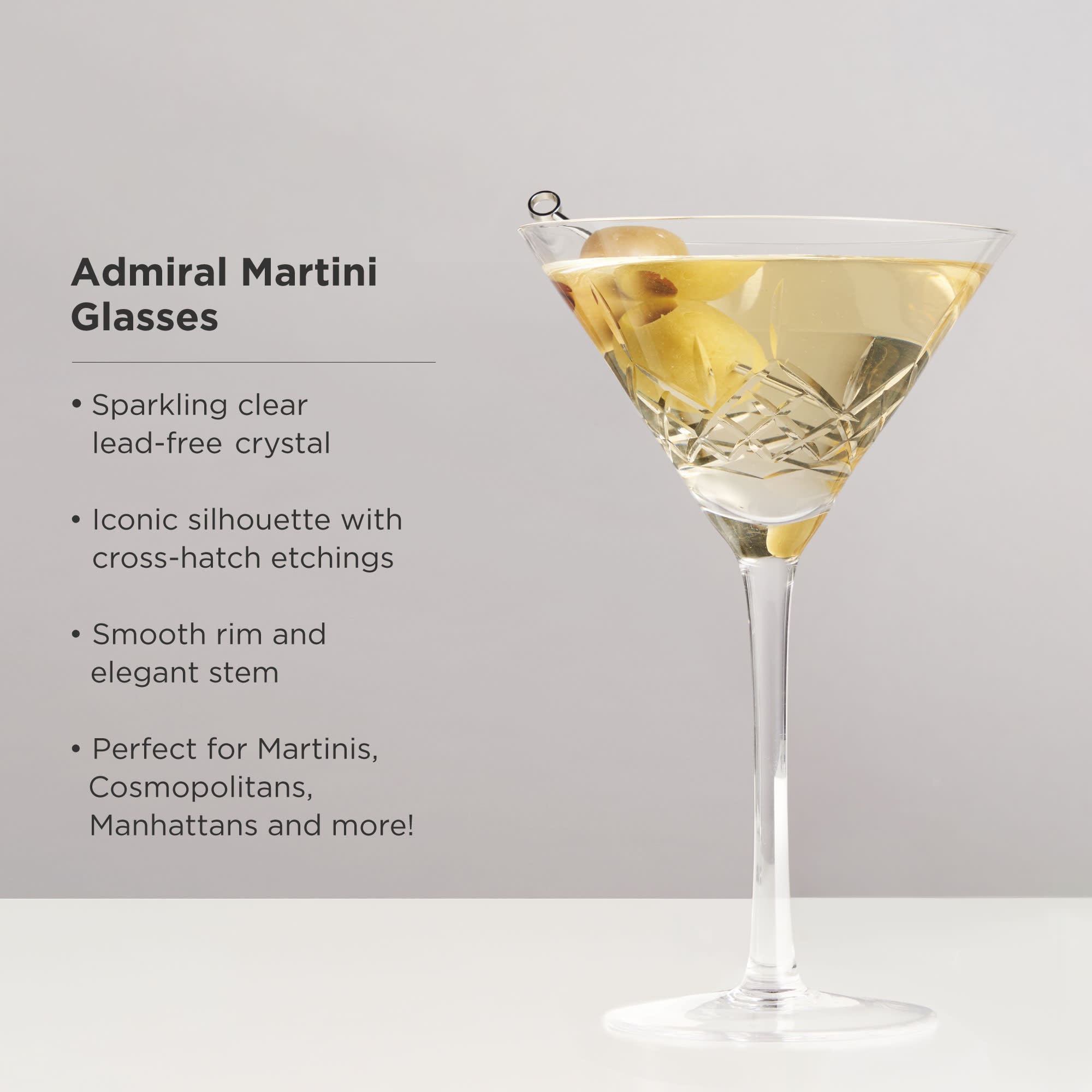 Admiral Crystal Martini Glasses, S/2
