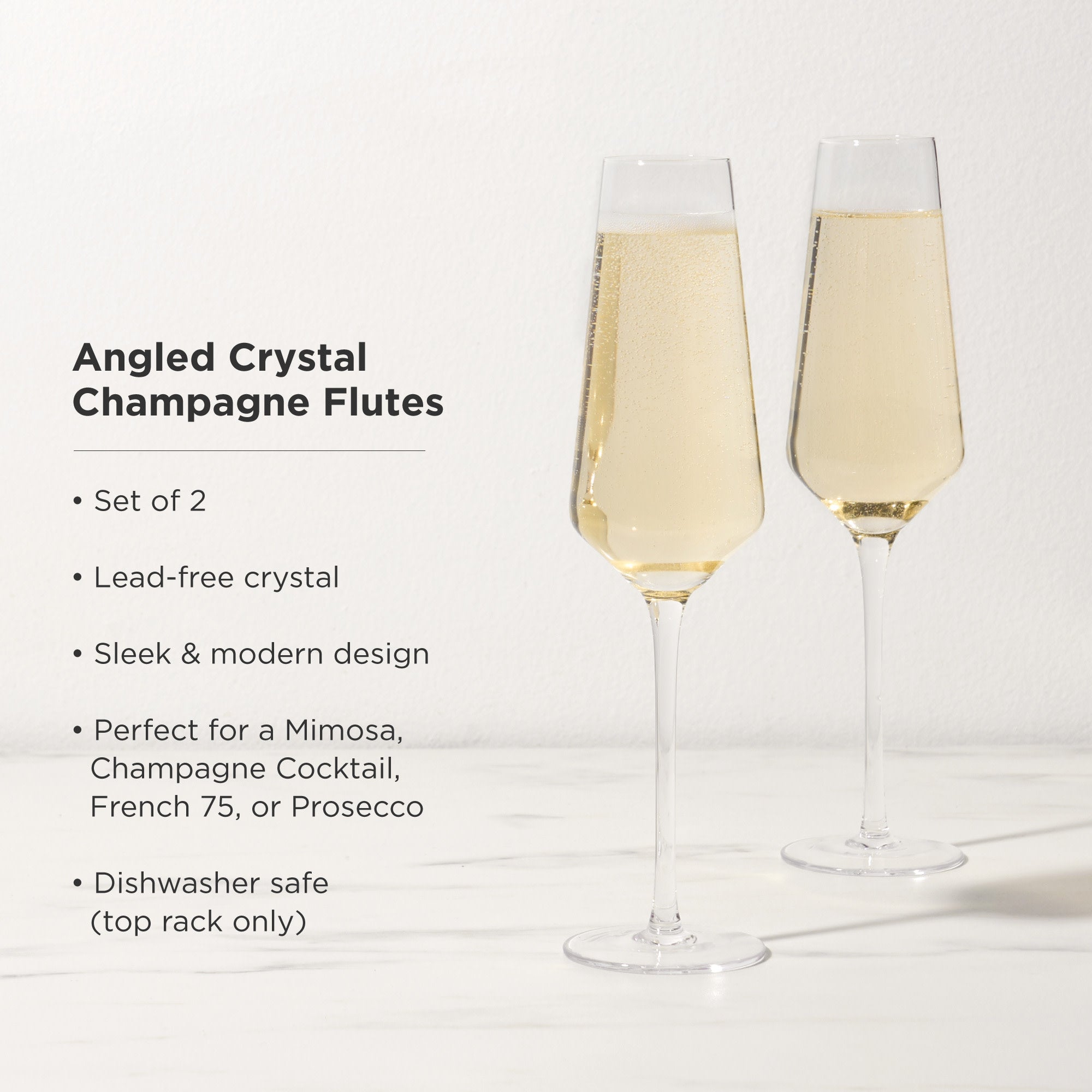 Raye Angled Crystal Champagne Flutes , S/2