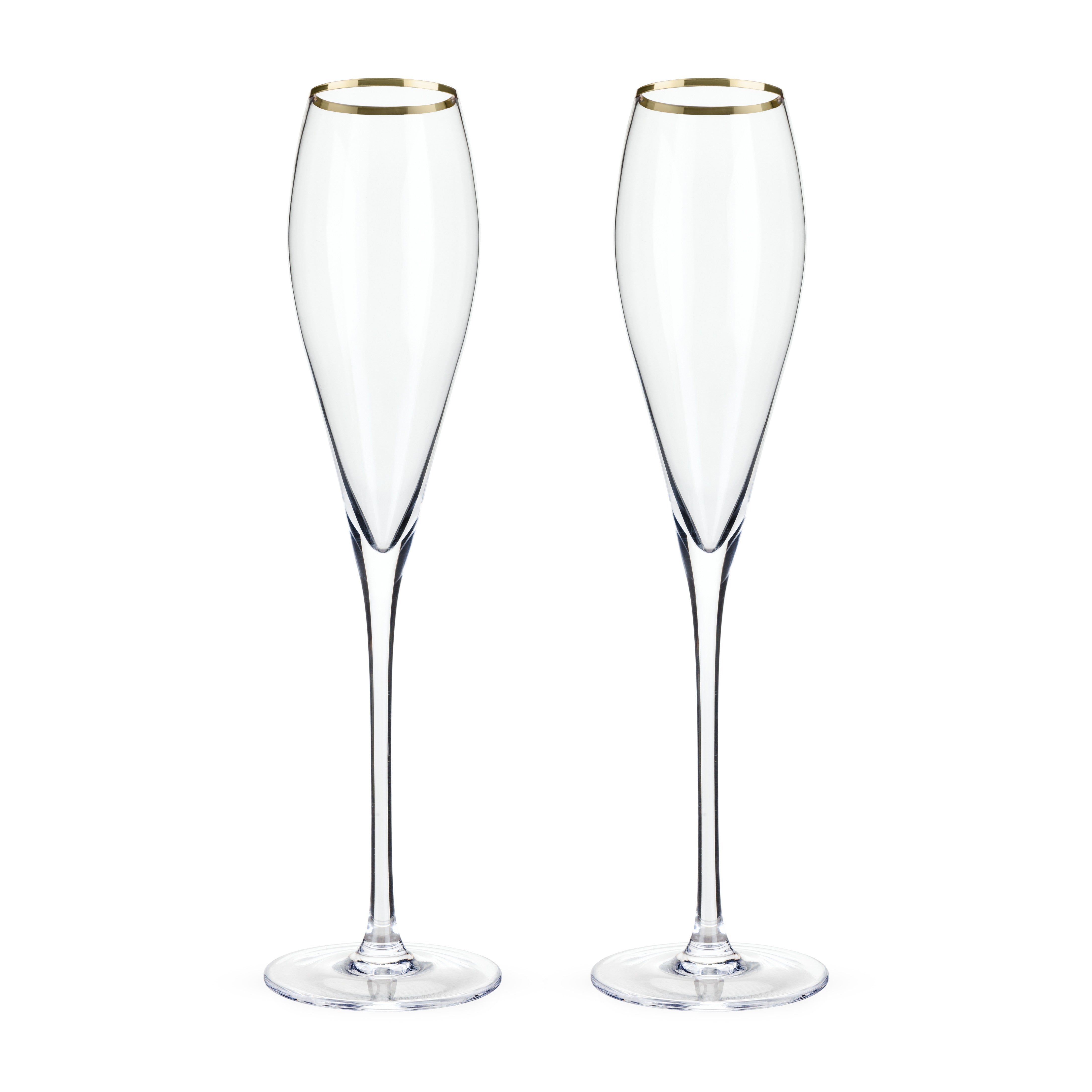Gold-Rimmed Crystal Champagne Flutes, S/2