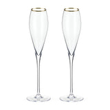 Gold-Rimmed Crystal Champagne Flutes, S/2