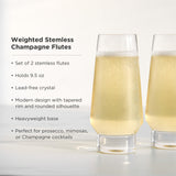 Raye Heavy Base Stemless Crystal Champagne Flutes, S/2