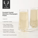 Seneca Faceted Crystal Stemless Champagne Flutes Set of 2