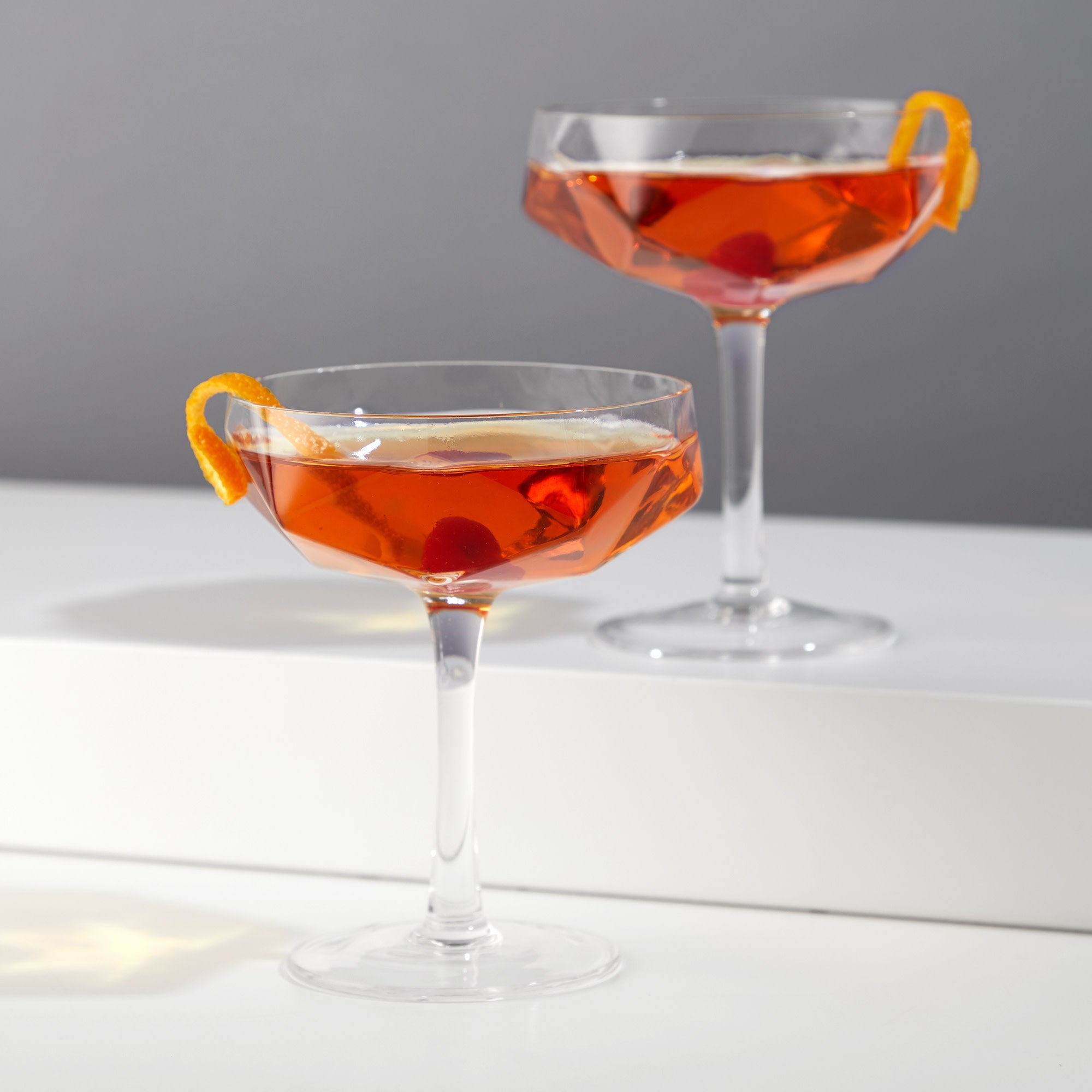 Seneca Faceted Coupe Glasses, S/2