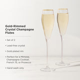Gold-Rimmed Crystal Champagne Flutes, S/2