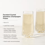 Seneca Faceted Crystal Stemless Champagne Flutes, S/2